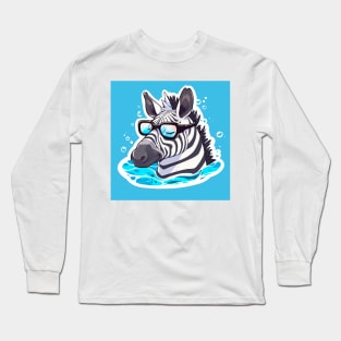 A zebra with glasses is resting in the water. Long Sleeve T-Shirt